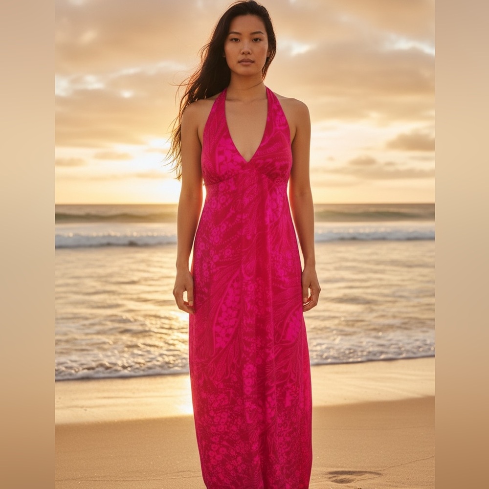Vintage FUMI’s rare hot pink and red halter maxi
